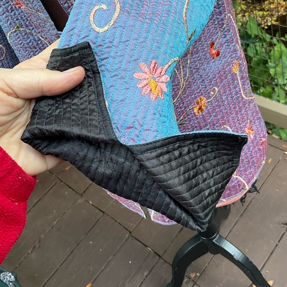 Sam Hilu quilted iridescent periwinkle embroidered floral lightweight jacket S/M - Picture 6 of 11